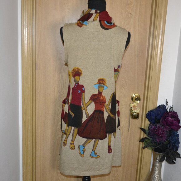 EYLEX Wool Blend Bold Colorful Artsy Print Sleeveless Pocket Tunic Top - Picture 8 of 8